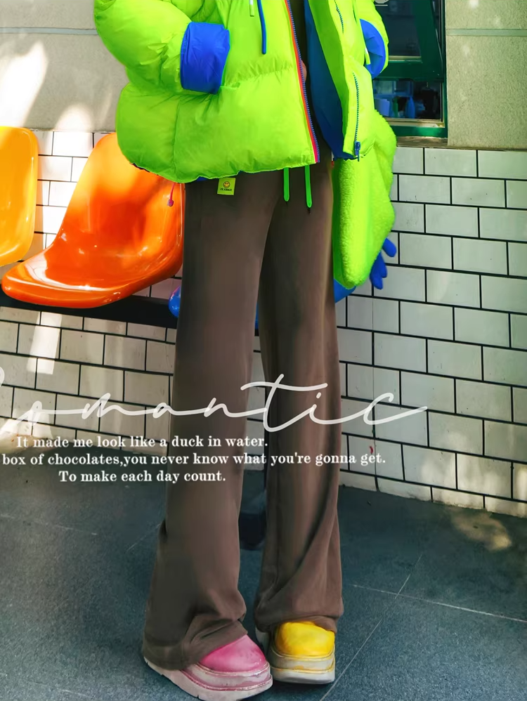 Color Straight Fleece-Lined Letter Patch Sweatpants　X3510