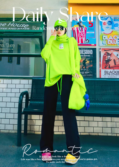 Color Batwing High-Neck Fleece Top　X3511