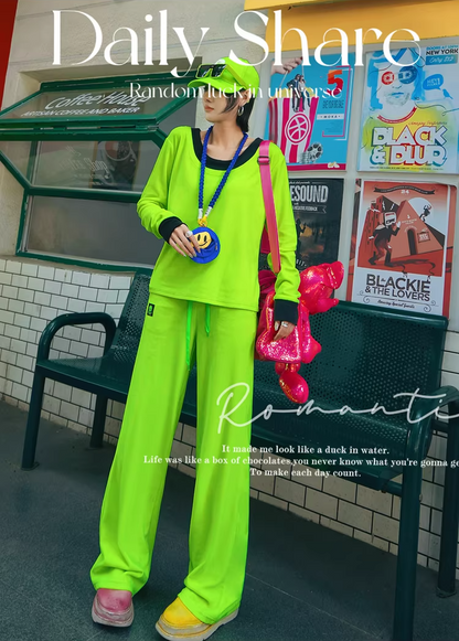 Neon Color Fleece-Lined Oversized T-Shirt　X3514
