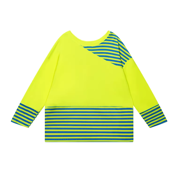 Color Block Striped Fleece Oversized Top　X3516