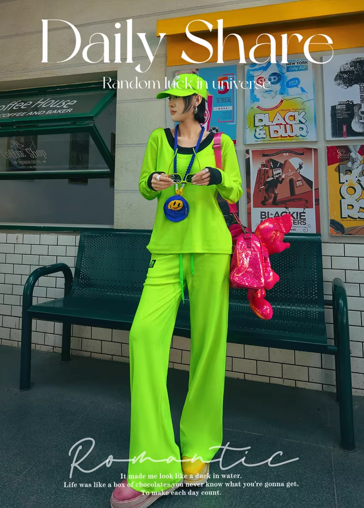 Neon Color Fleece-Lined Oversized T-Shirt　X3514