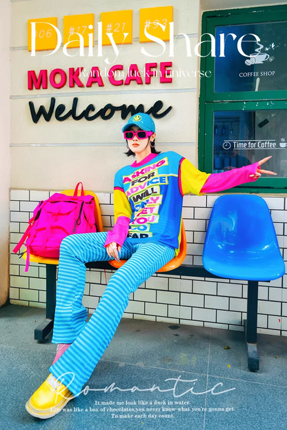 Dopamine Color Striped Straight Pants　X3512