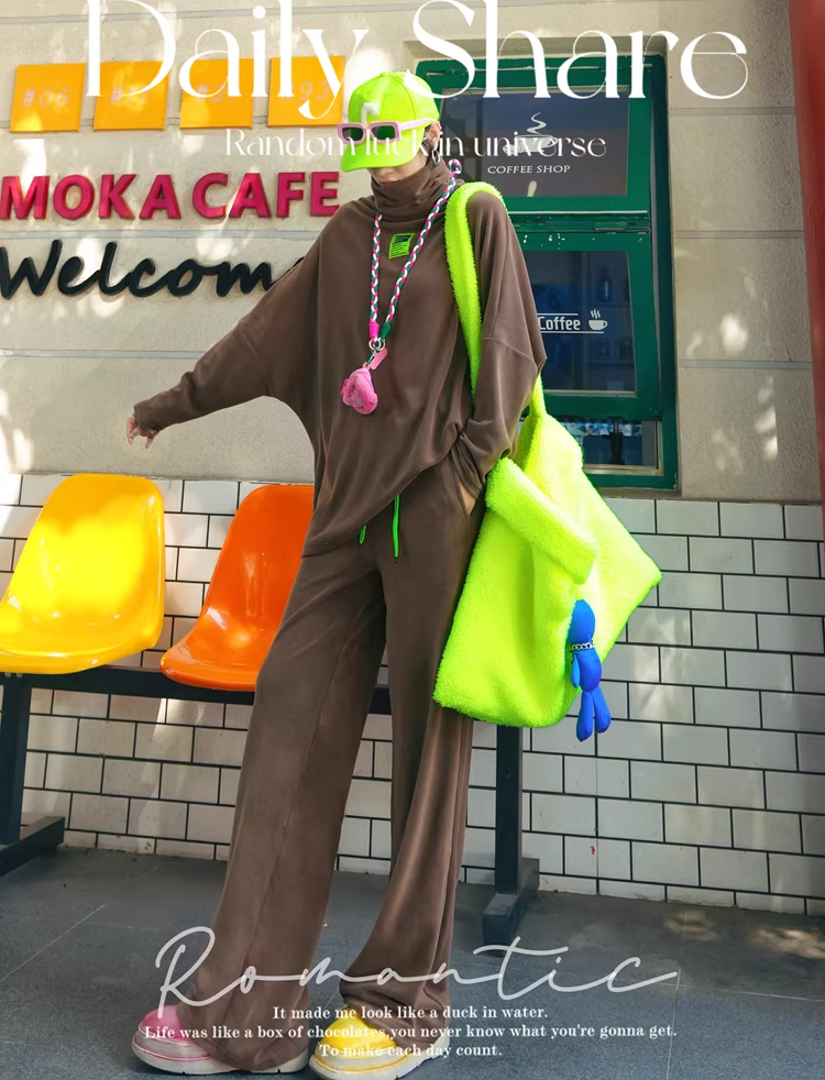 Color Batwing High-Neck Fleece Top　X3511