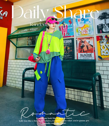 Color Block Striped Fleece Oversized Top　X3516