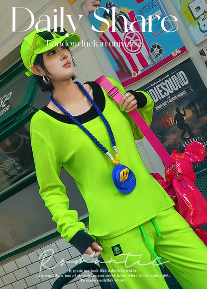 Neon Color Fleece-Lined Oversized T-Shirt　X3514