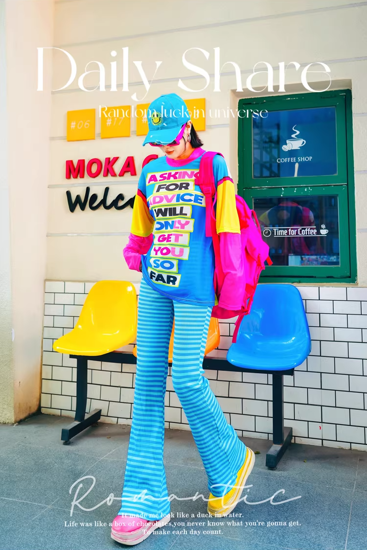 Dopamine Color Striped Straight Pants　X3512