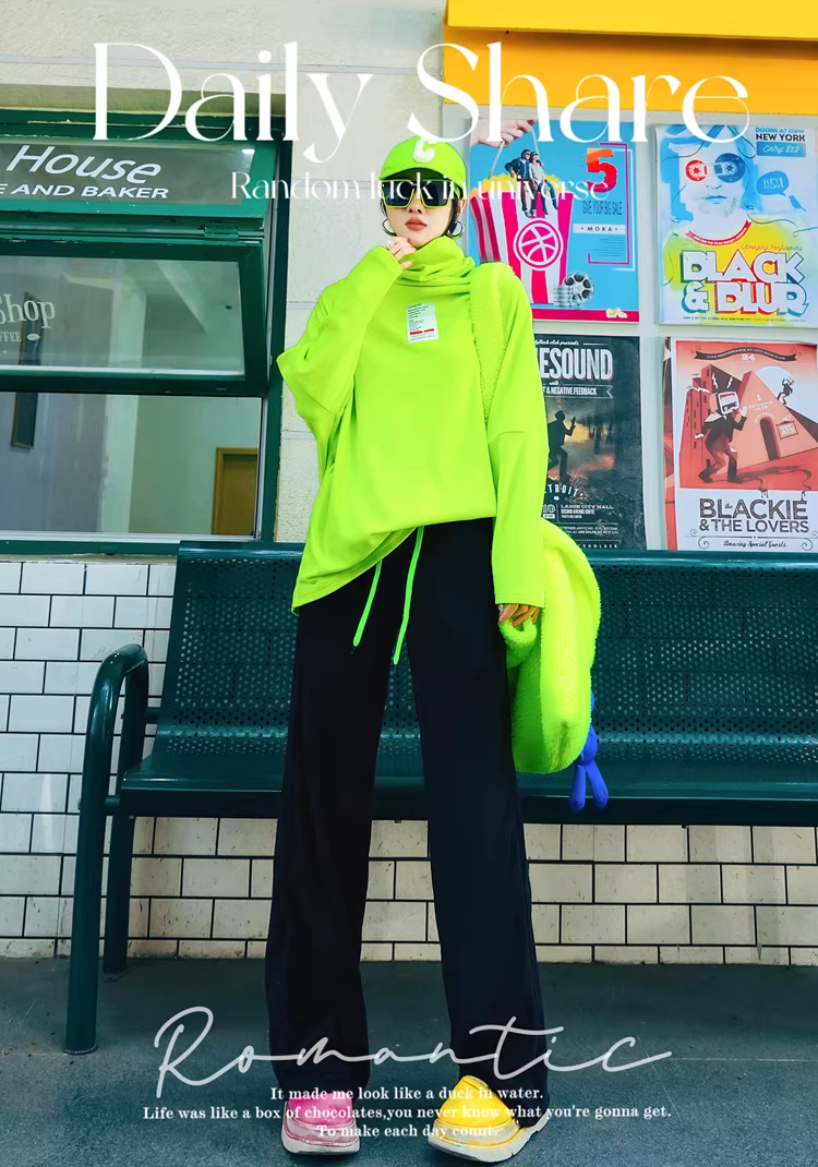 Color Batwing High-Neck Fleece Top　X3511