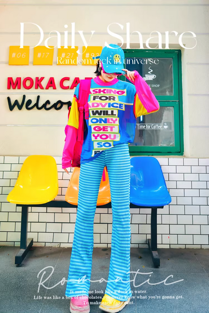 Dopamine Color Striped Straight Pants　X3512