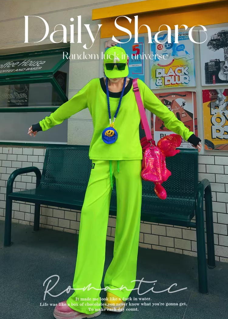 Neon Color Fleece-Lined Oversized T-Shirt　X3514