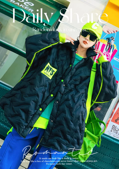 Letter Patch Oversized Padded Coat　X3508