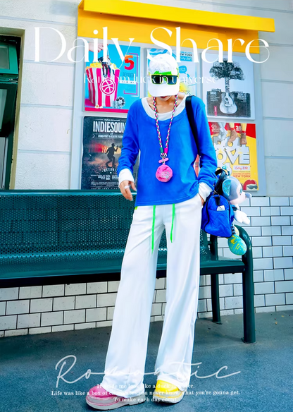 Color Straight Fleece-Lined Letter Patch Sweatpants　X3510