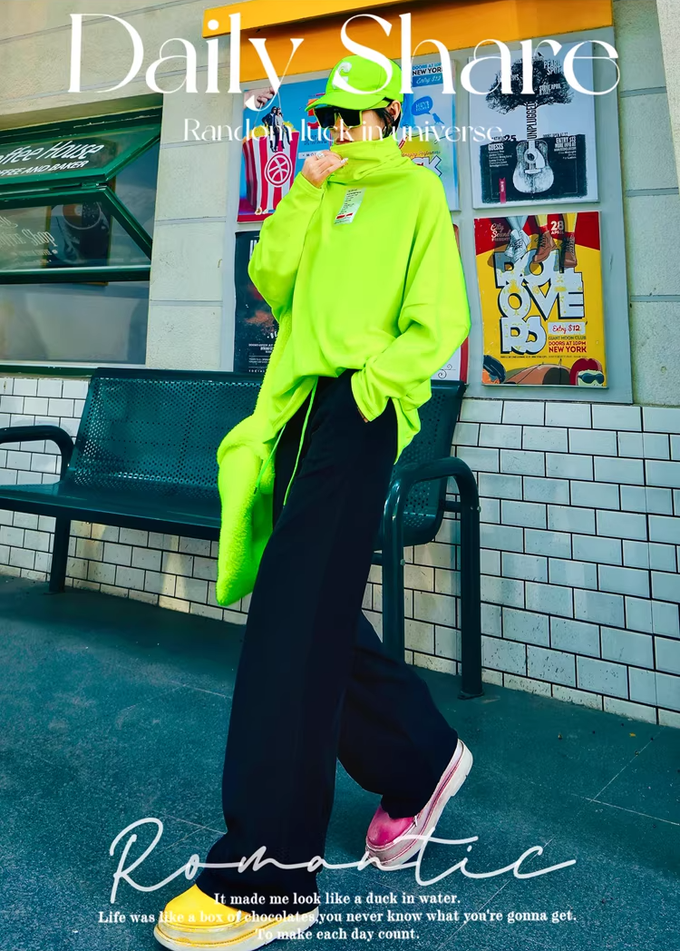 Color Batwing High-Neck Fleece Top　X3511