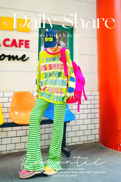 Dopamine Color Striped Straight Pants　X3512