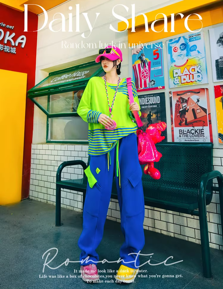 Color Block Striped Fleece Oversized Top　X3516