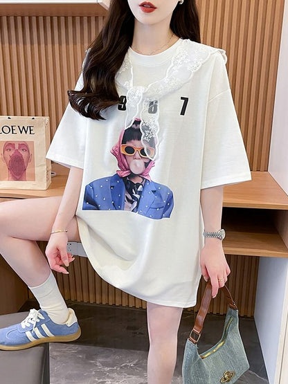 Lace Cape Cotton Tshirt 　X3242