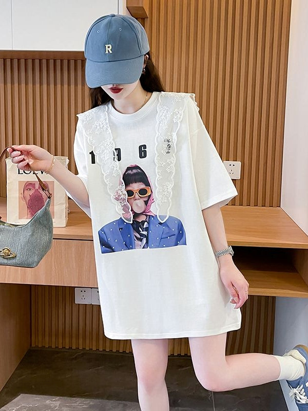 Lace Cape Cotton Tshirt 　X3242