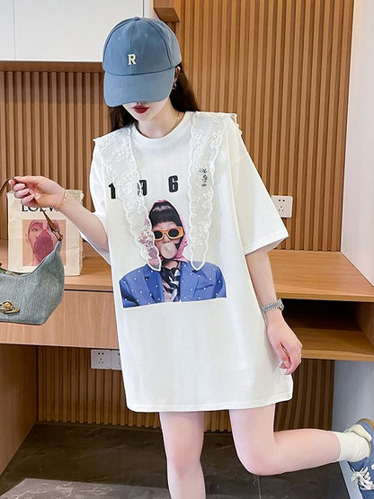 Lace Cape Cotton Tshirt 　X3242