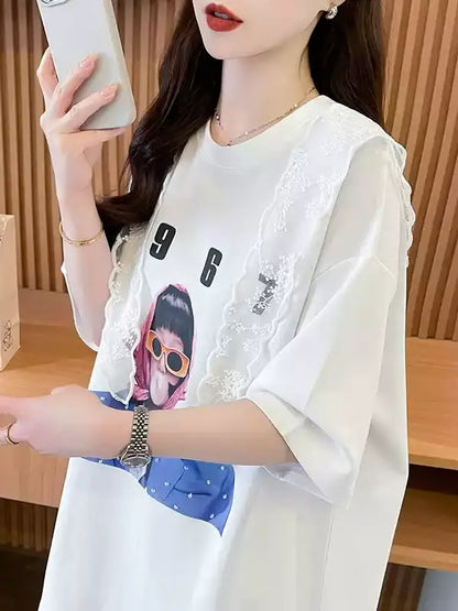 Lace Cape Cotton Tshirt 　X3242