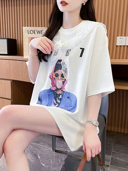Lace Cape Cotton Tshirt 　X3242
