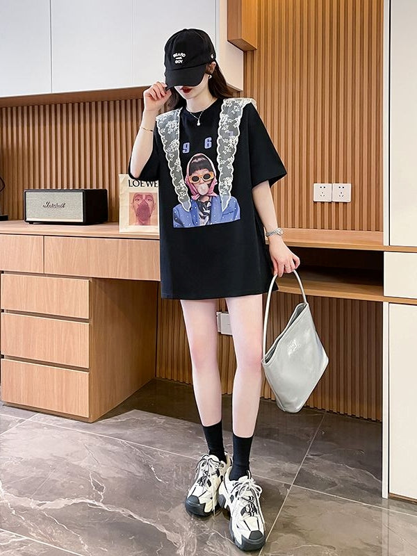 Lace Cape Cotton Tshirt 　X3242