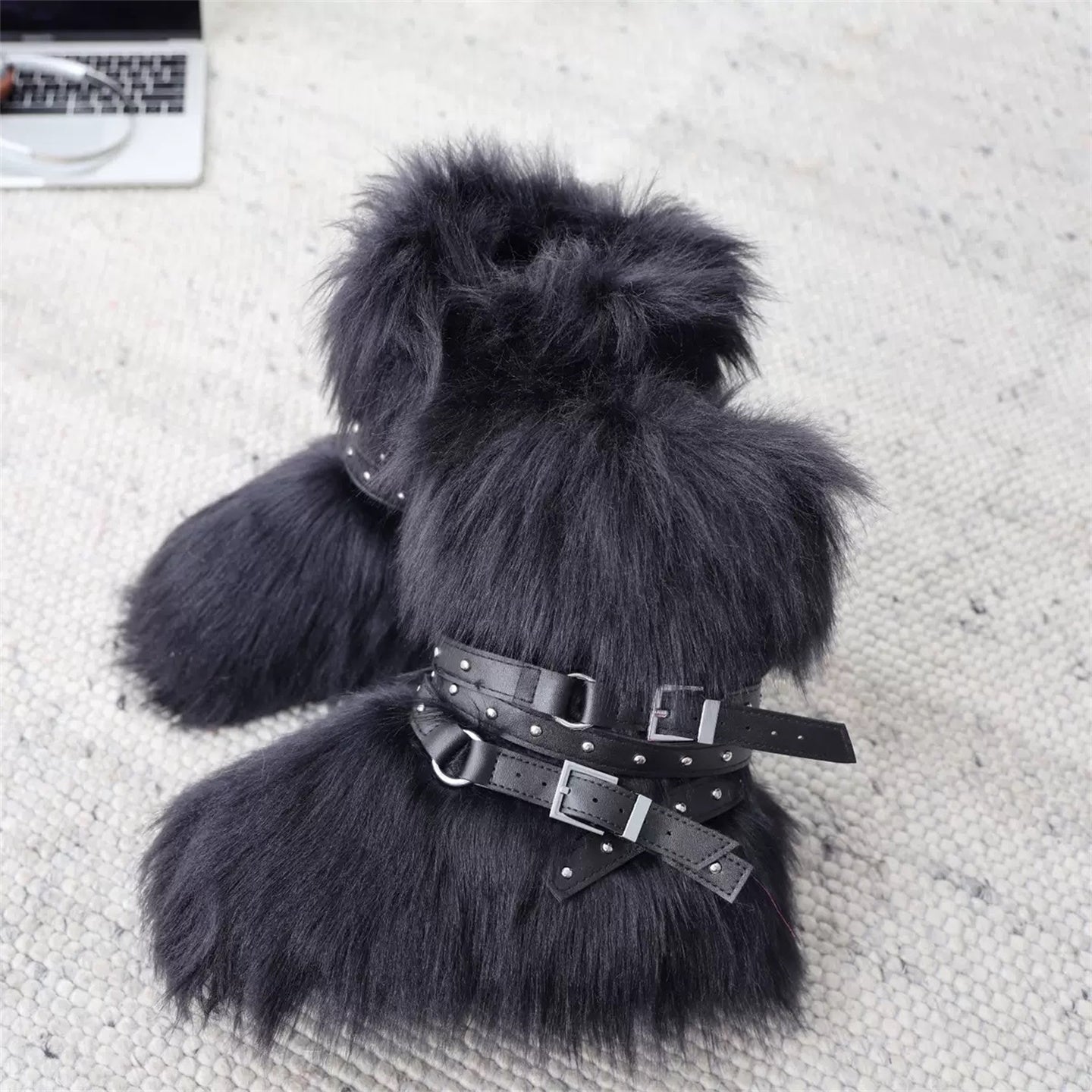 White Fleece Platform Short Snow Boots　X3425