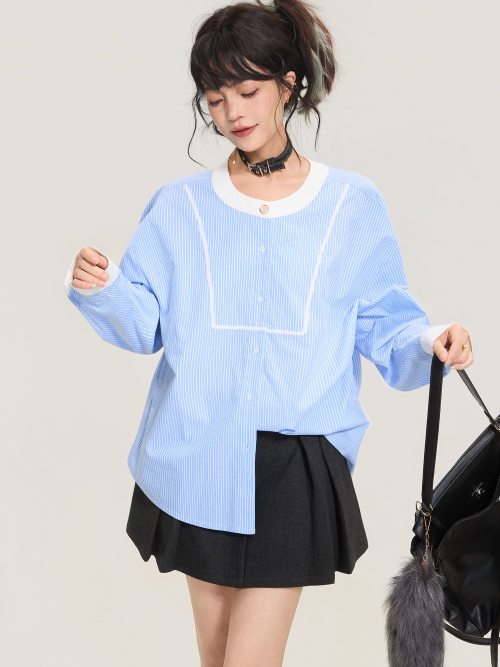 Blue Striped Long Sleeve Shirt　X3367