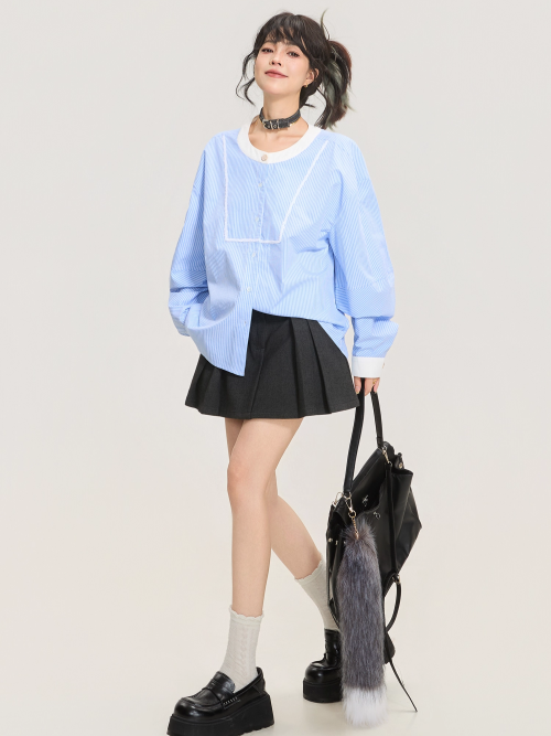 Blue Striped Long Sleeve Shirt　X3367