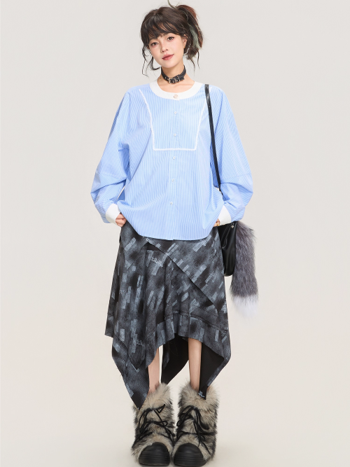 Blue Striped Long Sleeve Shirt　X3367