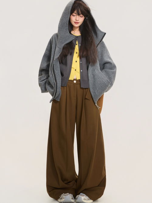 Heavyweight Grey Zip-Up Knit Hoodie Cardigan　X3368
