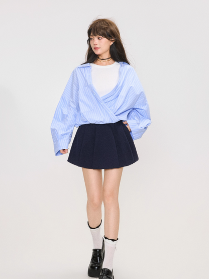 Korean Style Layered Stripe Long Sleeve Shirt　X3369
