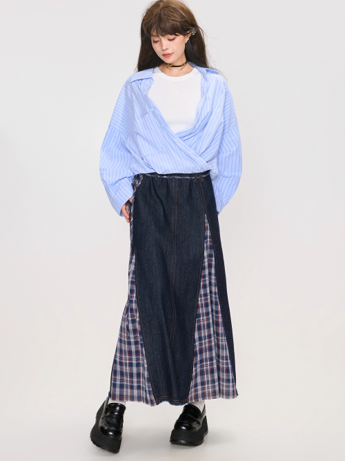 Korean Style Layered Stripe Long Sleeve Shirt　X3369