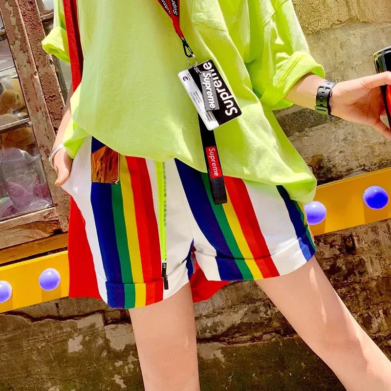 Colorful Striped Straight Casual Shorts X3607
