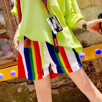 Colorful Striped Straight Casual Shorts X3607