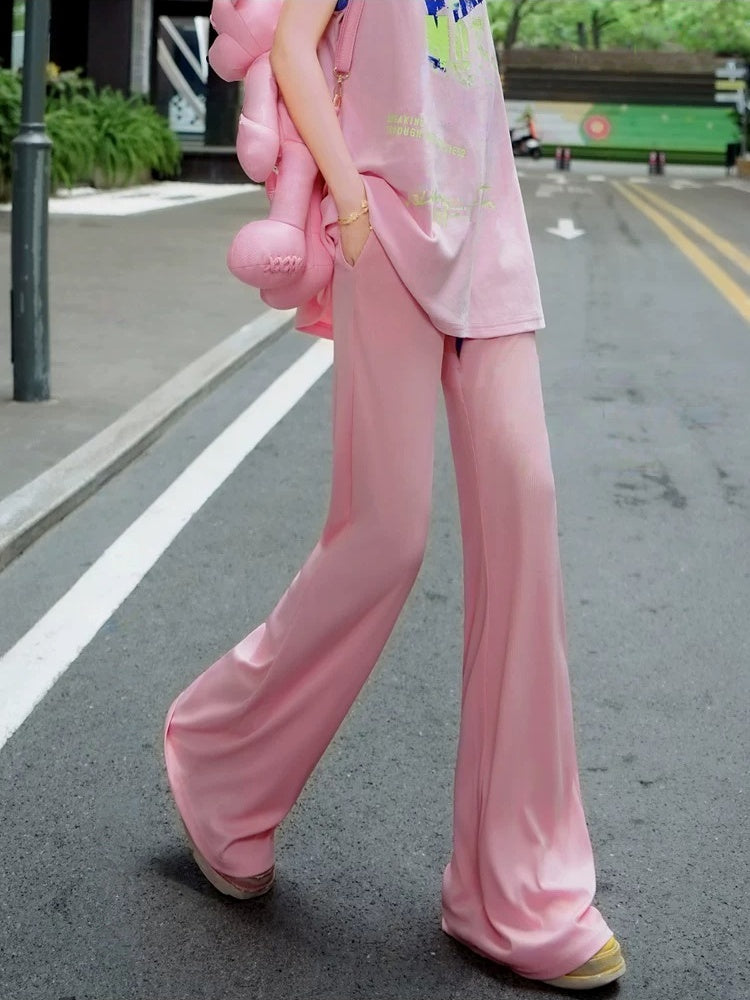 Pink Dopamine Color Flared Casual Pants　X3648