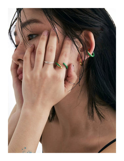 Enamel Gold Asymmetric Open Ring X3585