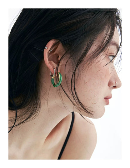 Metal Enamel Hoop Earrings X3584