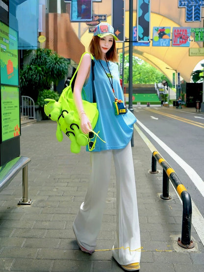 Colorful Letter Appliqué Sleeveless Top　X3647