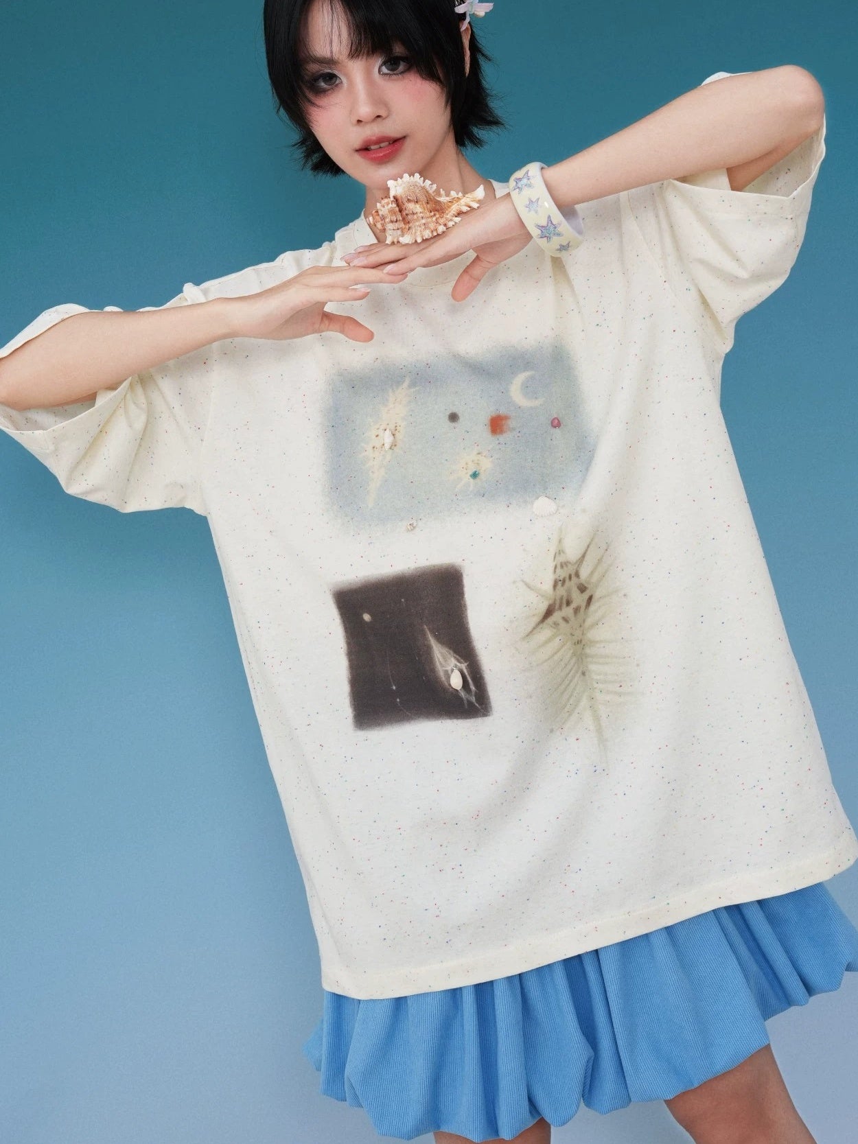 Print Oversized Short Sleeve T-Shirt X3575