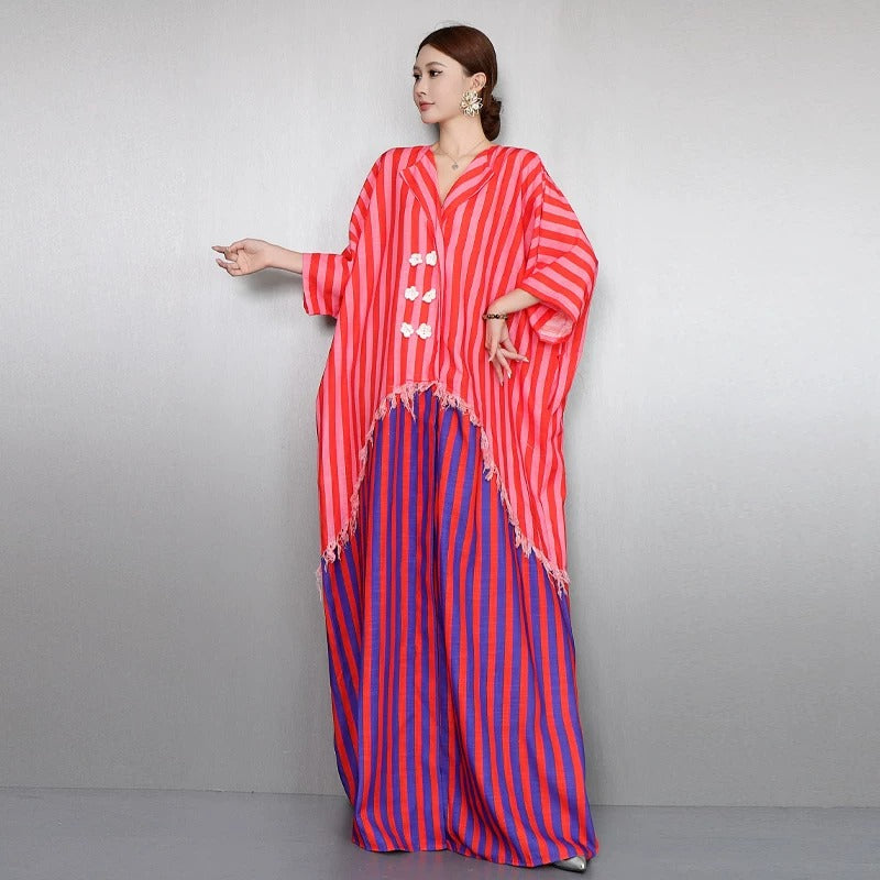 Resort Style V-Neck Striped Dress X3608