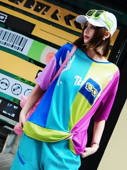 Color Block Logo Print Short Sleeve T-Shirt　X3641