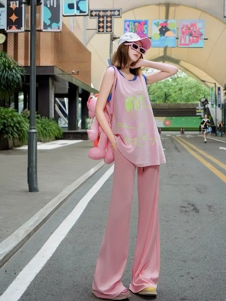 Pink Dopamine Color Flared Casual Pants　X3648