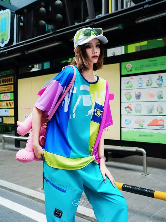 Color Block Logo Print Short Sleeve T-Shirt　X3641