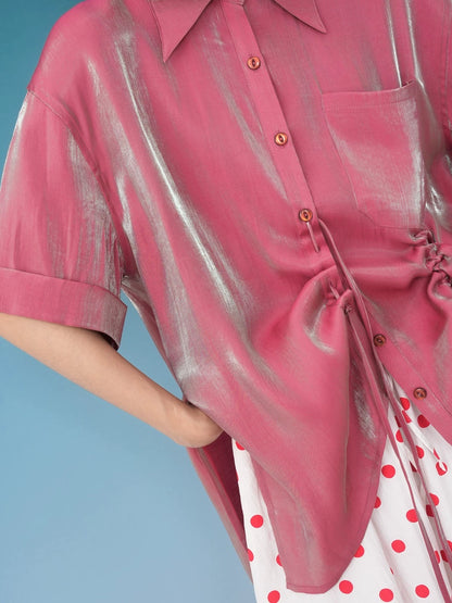 Polarized Shiny Drawstring Short Sleeve Shirt X3574