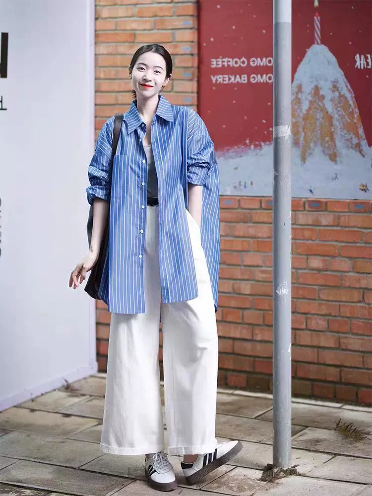 Loose Plus Size Striped Shirt X3620