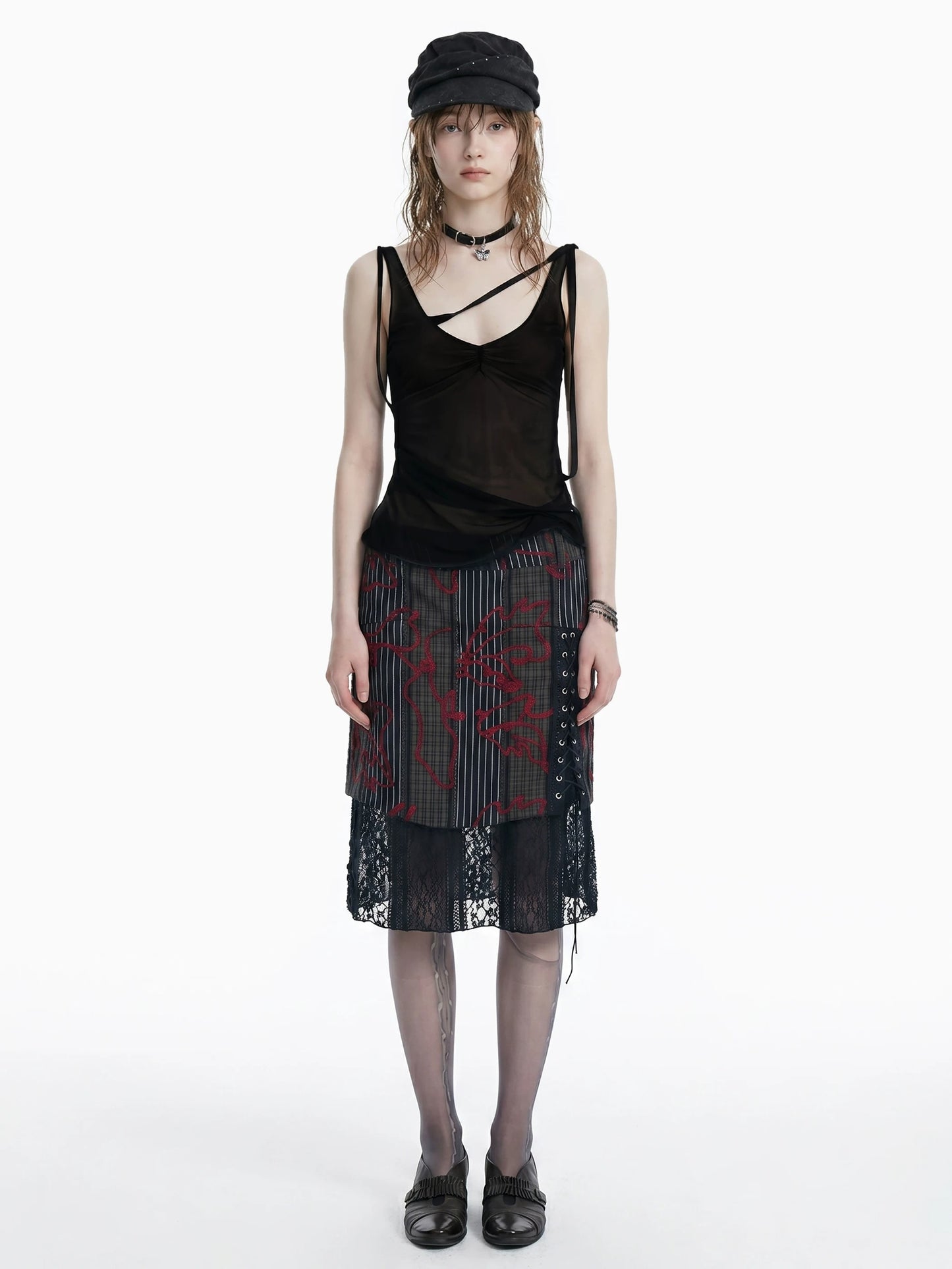 Dark Style Striped Embroidery Skirt X3612