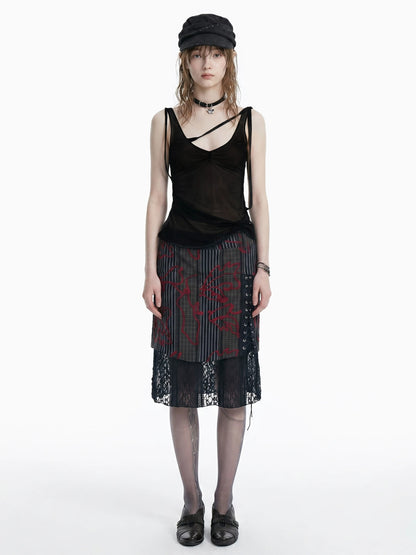 Dark Style Striped Embroidery Skirt X3612