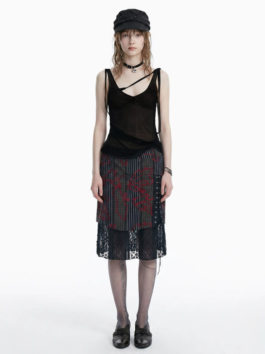 Dark Style Striped Embroidery Skirt X3612
