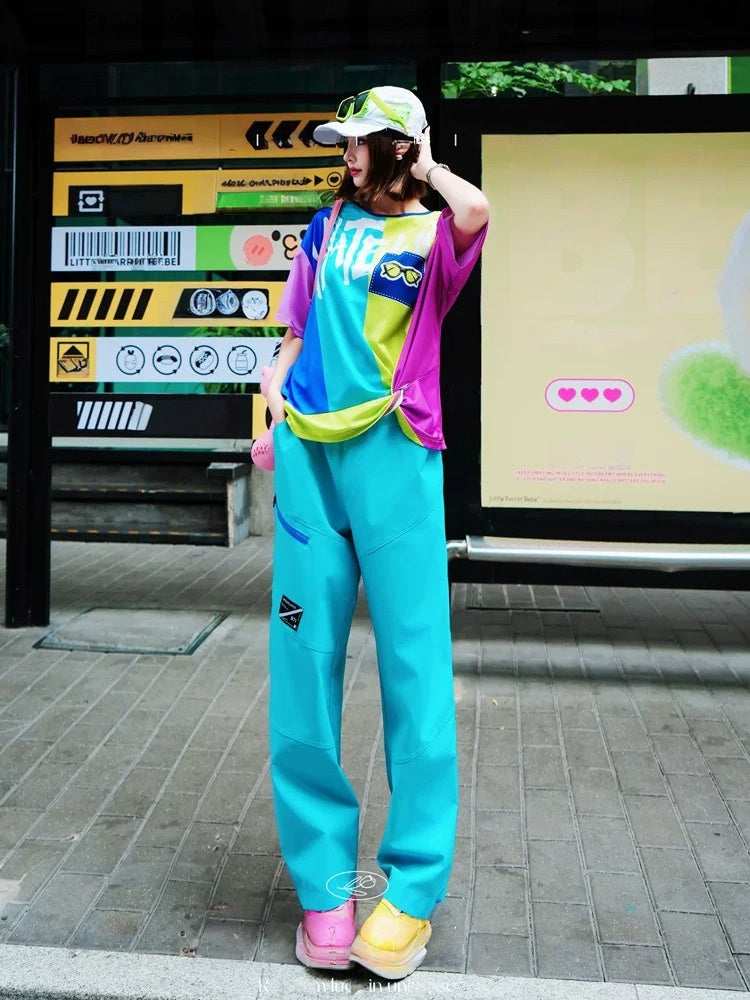 Color Block Logo Print Short Sleeve T-Shirt　X3641