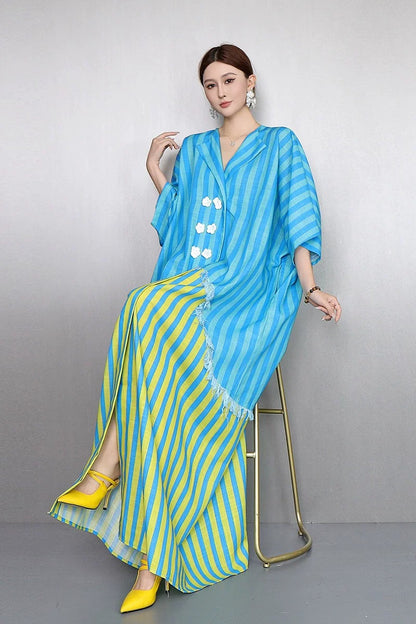 Resort Style V-Neck Striped Dress X3608