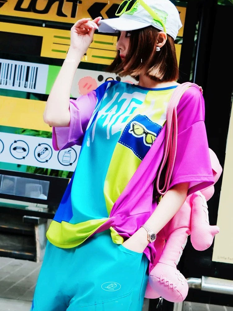Color Block Logo Print Short Sleeve T-Shirt　X3641